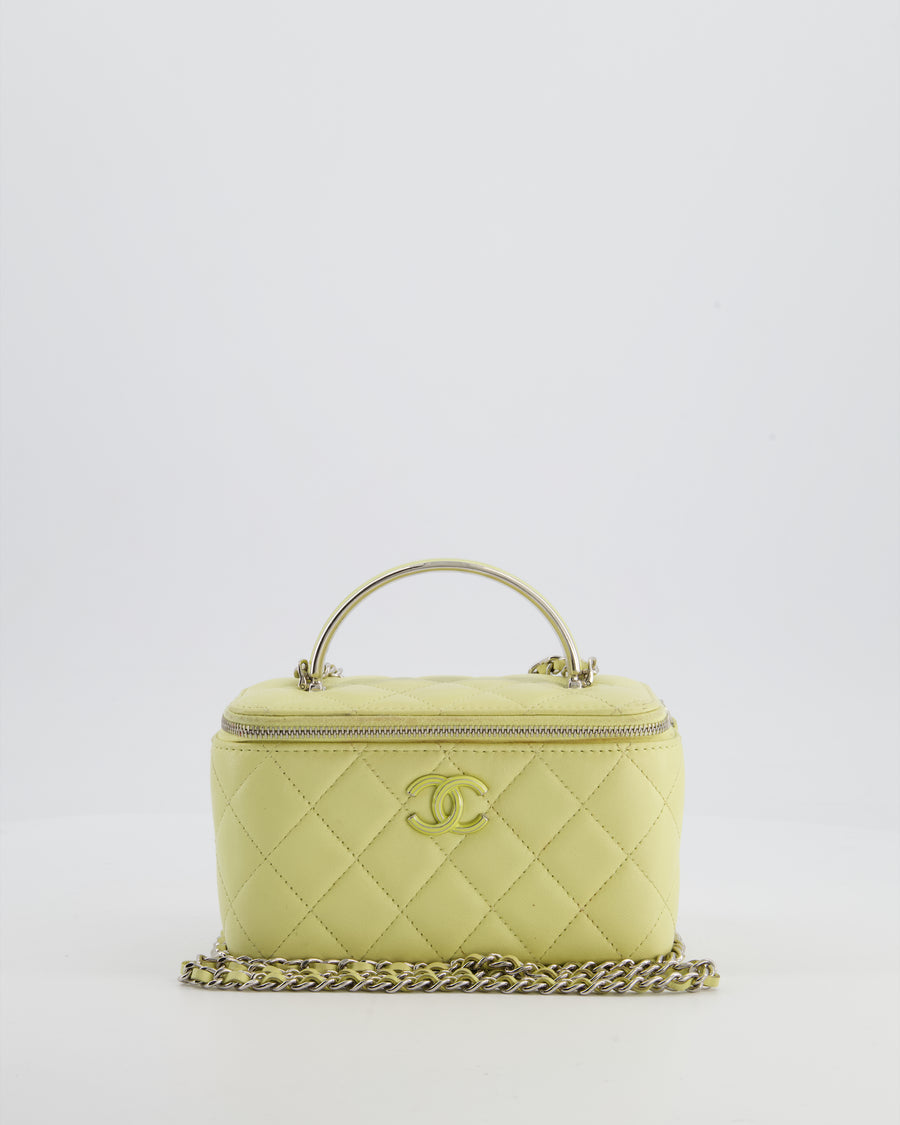 Chanel Yellow Mini Top Handle Quilted Vanity Case in Lambskin Leather with Silver Hardware