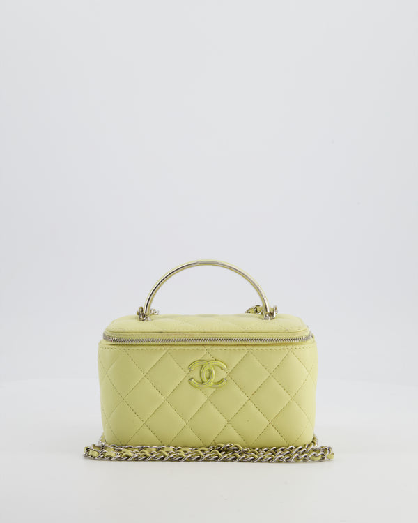 Chanel Yellow Mini Top Handle Quilted Vanity Case in Lambskin Leather with Silver Hardware