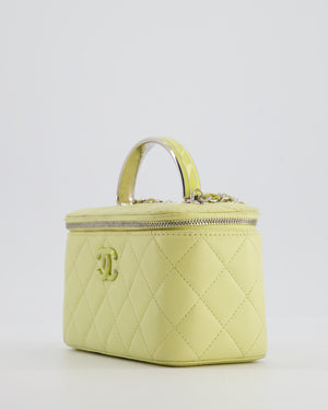 Chanel Yellow Mini Top Handle Quilted Vanity Case in Lambskin Leather with Silver Hardware