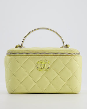 Chanel Yellow Mini Top Handle Quilted Vanity Case in Lambskin Leather with Silver Hardware