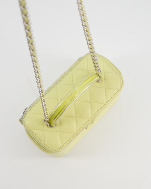 Chanel Yellow Mini Top Handle Quilted Vanity Case in Lambskin Leather with Silver Hardware