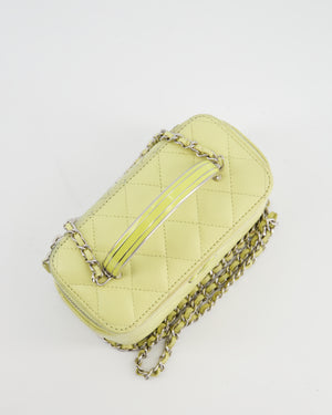 Chanel Yellow Mini Top Handle Quilted Vanity Case in Lambskin Leather with Silver Hardware