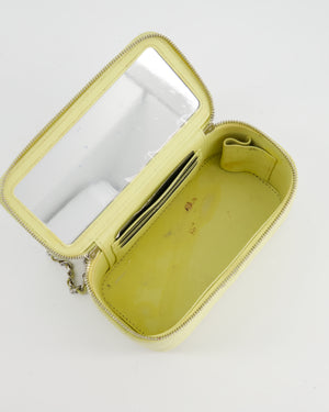 Chanel Yellow Mini Top Handle Quilted Vanity Case in Lambskin Leather with Silver Hardware
