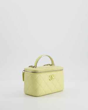 Chanel Yellow Mini Top Handle Quilted Vanity Case in Lambskin Leather with Silver Hardware
