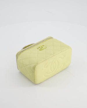 Chanel Yellow Mini Top Handle Quilted Vanity Case in Lambskin Leather with Silver Hardware