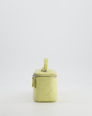 Chanel Yellow Mini Top Handle Quilted Vanity Case in Lambskin Leather with Silver Hardware