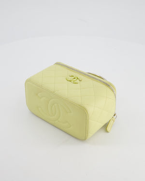Chanel Yellow Mini Top Handle Quilted Vanity Case in Lambskin Leather with Silver Hardware