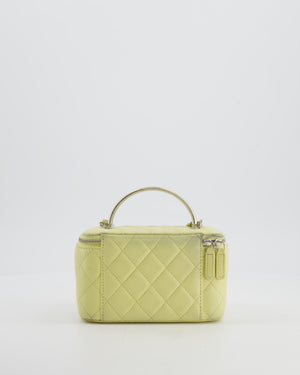 Chanel Yellow Mini Top Handle Quilted Vanity Case in Lambskin Leather with Silver Hardware