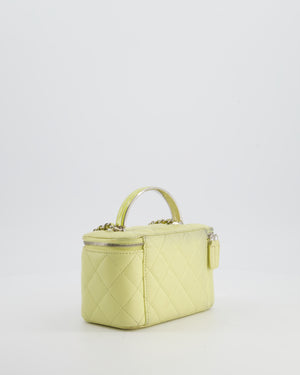 Chanel Yellow Mini Top Handle Quilted Vanity Case in Lambskin Leather with Silver Hardware
