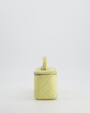 Chanel Yellow Mini Top Handle Quilted Vanity Case in Lambskin Leather with Silver Hardware