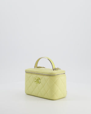 Chanel Yellow Mini Top Handle Quilted Vanity Case in Lambskin Leather with Silver Hardware