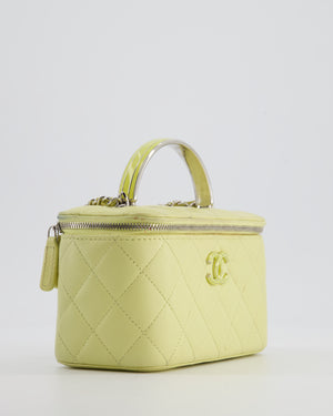 Chanel Yellow Mini Top Handle Quilted Vanity Case in Lambskin Leather with Silver Hardware