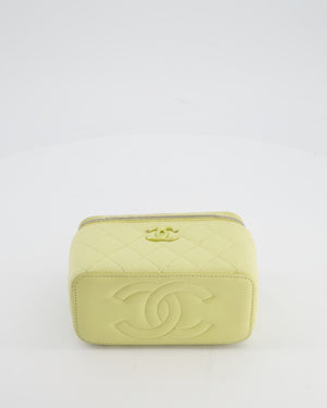 Chanel Yellow Mini Top Handle Quilted Vanity Case in Lambskin Leather with Silver Hardware