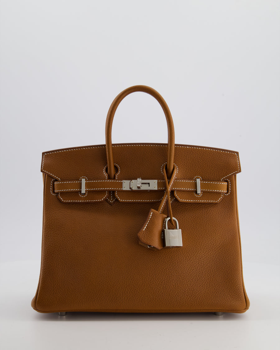 *RARE* Hermès Birkin 25 Retourne Bag in Fauve Barenia Faubourg Leather with Palladium Hardware