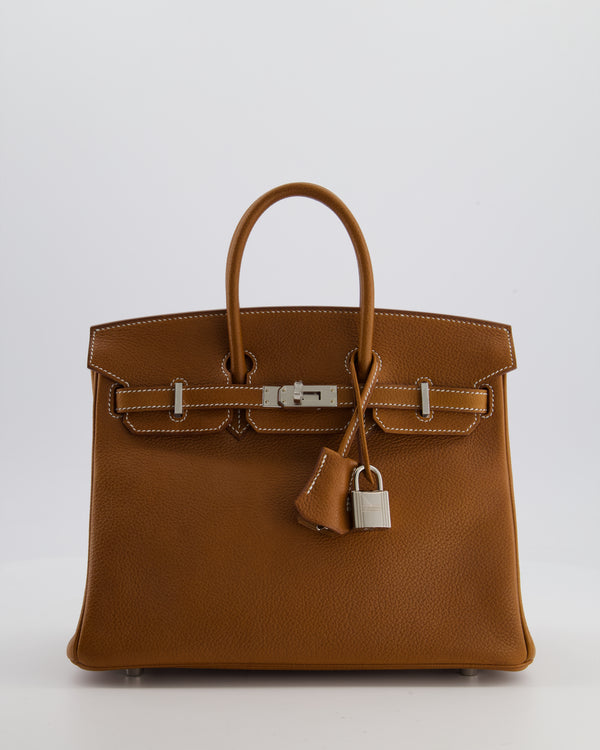 *RARE* Hermès Birkin 25 Retourne Bag in Fauve Barenia Faubourg Leather with Palladium Hardware