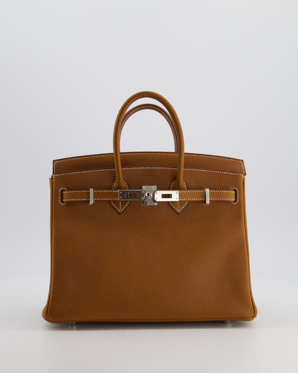 *RARE* Hermès Birkin 25 Retourne Bag in Fauve Barenia Faubourg Leather with Palladium Hardware