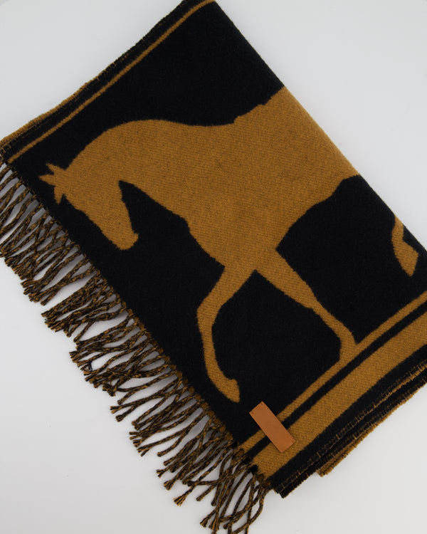 Hermès Black and Gold Casaque Tete A Queue Scarf Size 204cm x 40cm