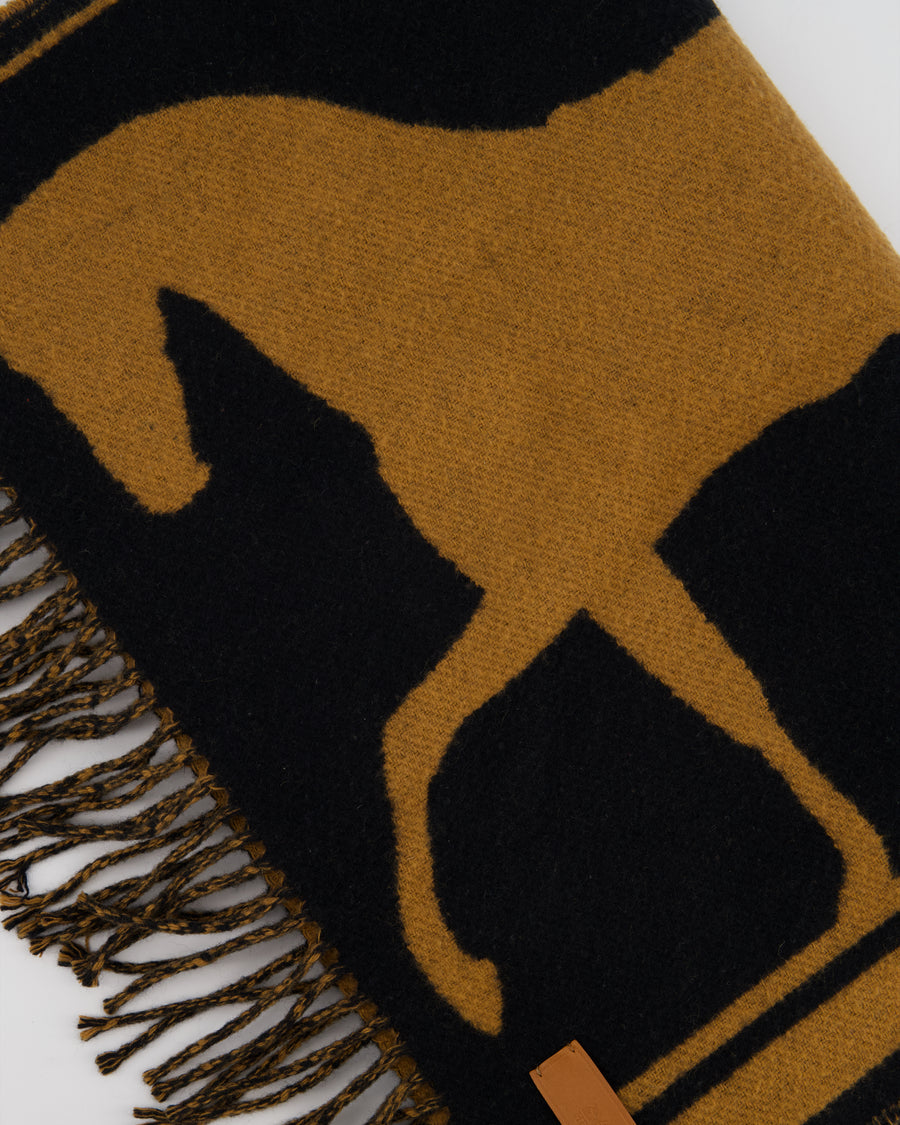 Hermès Black and Gold Casaque Tete A Queue Scarf Size 204cm x 40cm