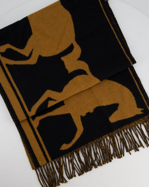 Hermès Black and Gold Casaque Tete A Queue Scarf Size 204cm x 40cm