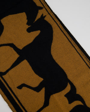 Hermès Black and Gold Casaque Tete A Queue Scarf Size 204cm x 40cm