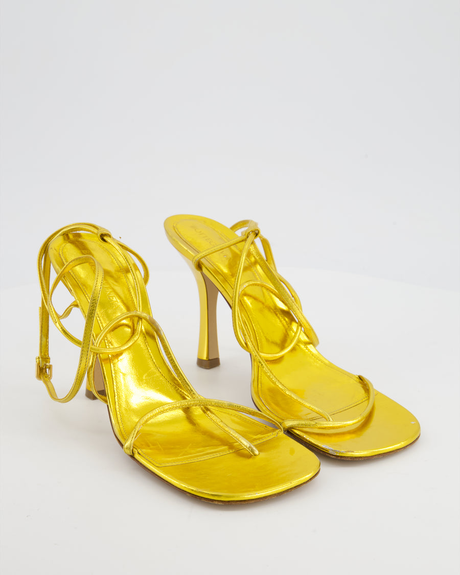 Bottega Veneta Gold Stretch Strap Leather Sandals Size EU 39.5