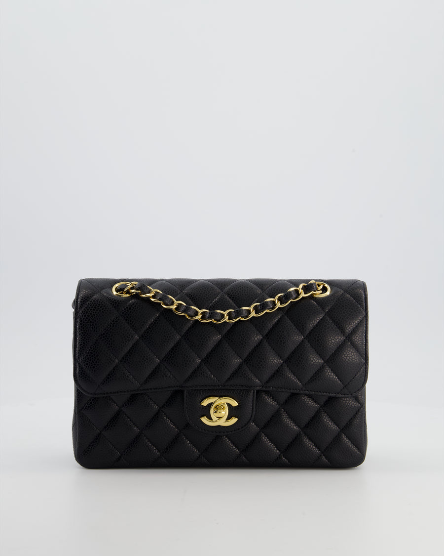 Chanel Black Small Classic Double Flap Bag in Caviar Leather with Gold Hardware