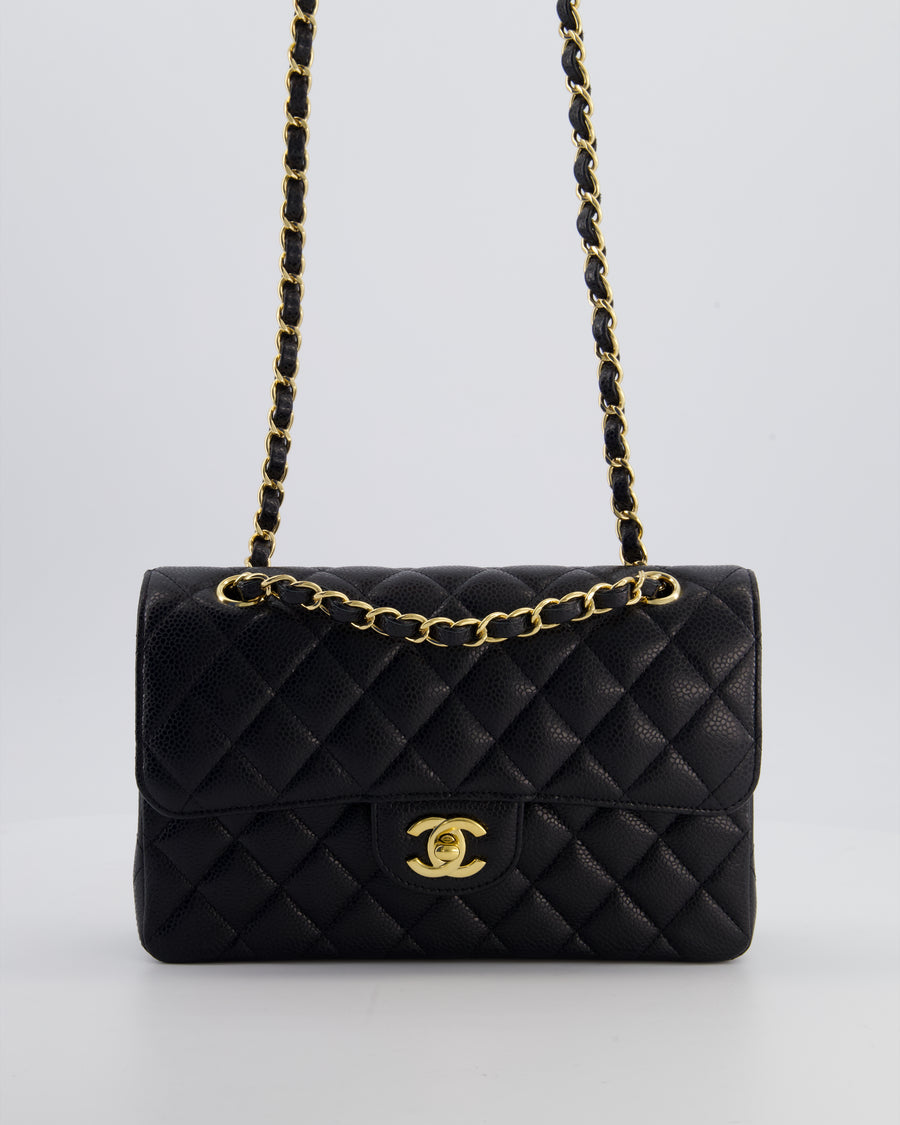 Chanel Black Small Classic Double Flap Bag in Caviar Leather with Gold Hardware