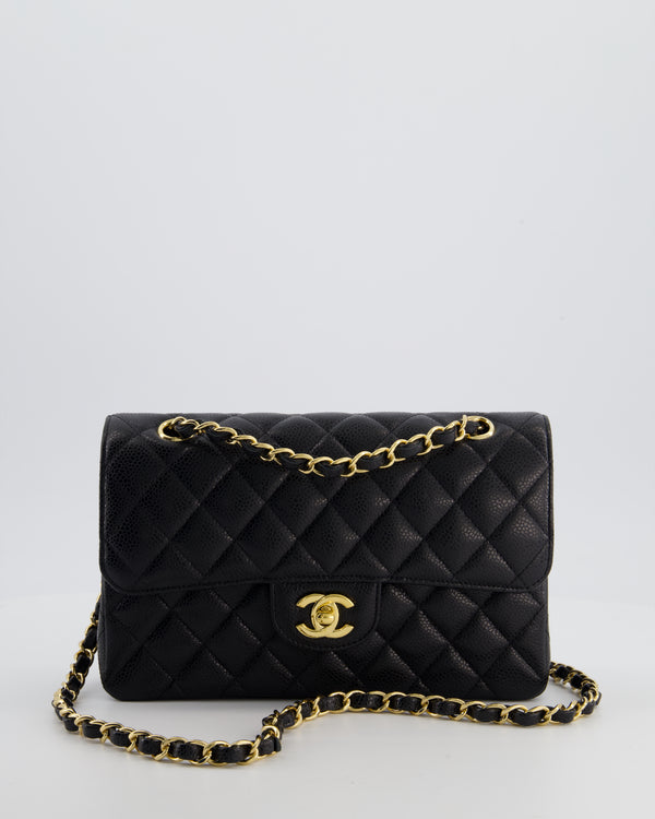 Chanel Black Small Classic Double Flap Bag in Caviar Leather with Gold Hardware
