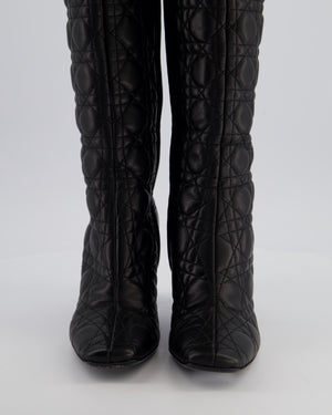 Christian Dior Cannage Black Leather Knee Boots with Buckle Detail Size 37