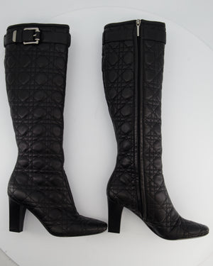 Christian Dior Cannage Black Leather Knee Boots with Buckle Detail Size 37