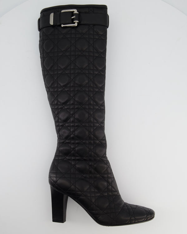 Christian Dior Cannage Black Leather Knee Boots with Buckle Detail Size 37