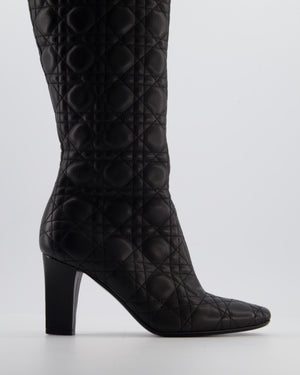 Christian Dior Cannage Black Leather Knee Boots with Buckle Detail Size 37