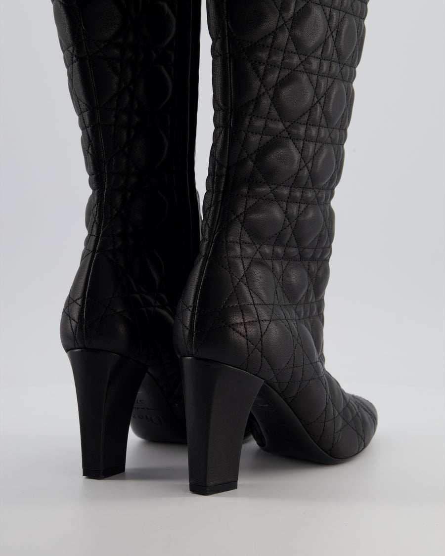 Christian Dior Cannage Black Leather Knee Boots with Buckle Detail Size 37