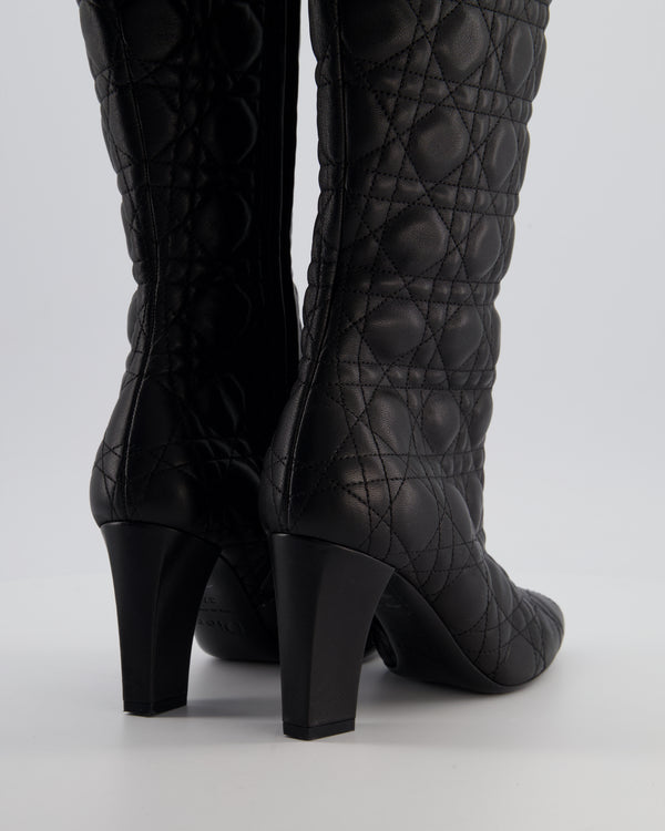 Christian Dior Cannage Black Leather Knee Boots with Buckle Detail Size 37