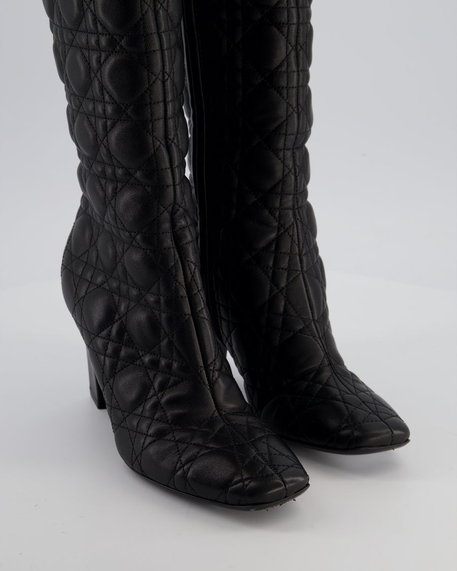 Christian Dior Cannage Black Leather Knee Boots with Buckle Detail Size 37