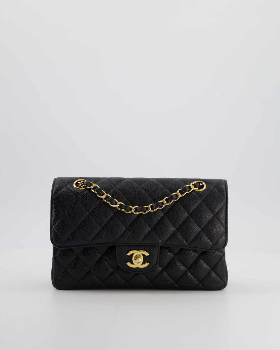 Chanel Black Small Classic Double Flap Bag in Caviar Leather with Gold Hardware