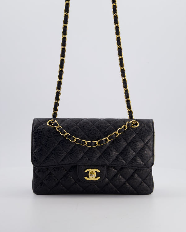 Chanel Black Small Classic Double Flap Bag in Caviar Leather with Gold Hardware