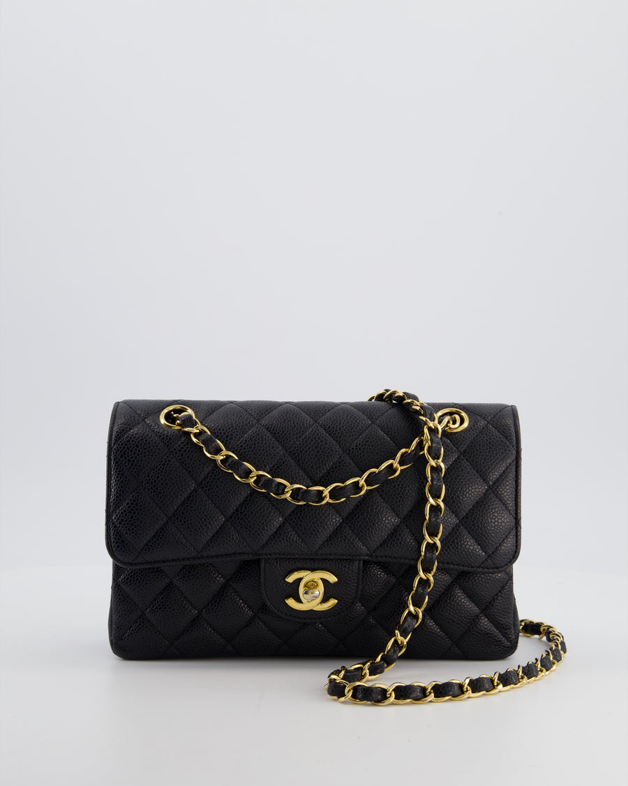 Chanel Black Small Classic Double Flap Bag in Caviar Leather with Gold Hardware