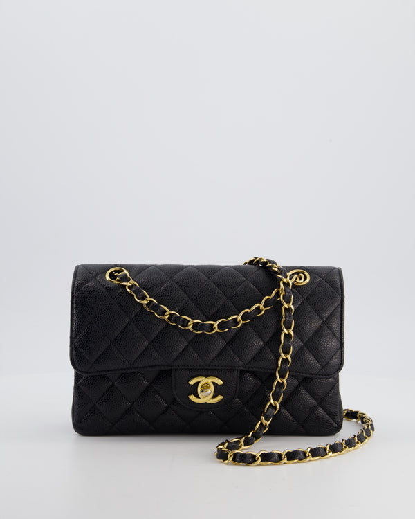 Chanel Black Small Classic Double Flap Bag in Caviar Leather with Gold Hardware