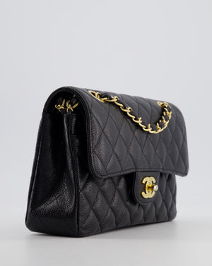 Chanel Black Small Classic Double Flap Bag in Caviar Leather with Gold Hardware