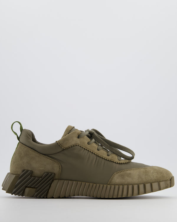 Hermès Khaki Suede & Nylon Bouncing Trainers with H Logo Sole Details Size EU 42 RRP £780