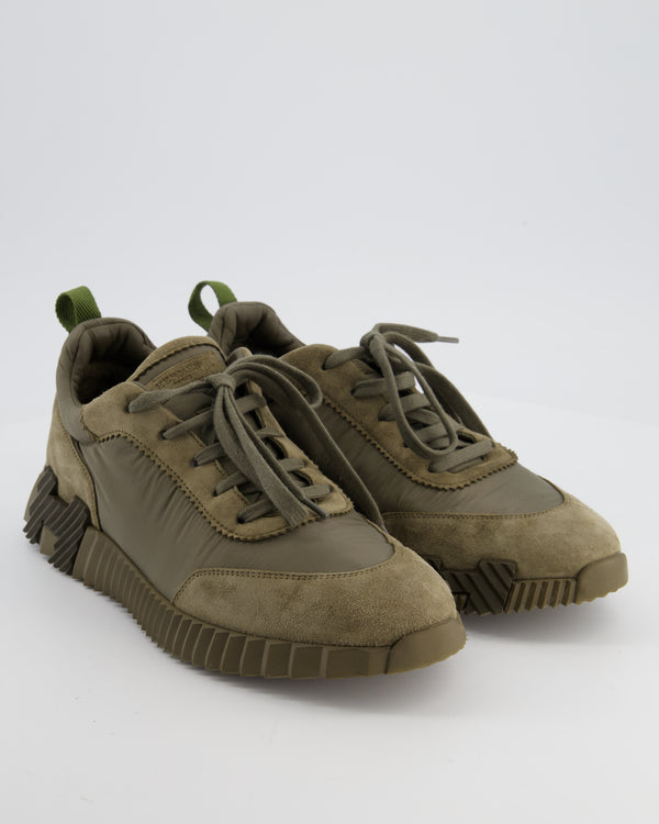 Hermès Khaki Suede & Nylon Bouncing Trainers with H Logo Sole Details Size EU 42 RRP £780