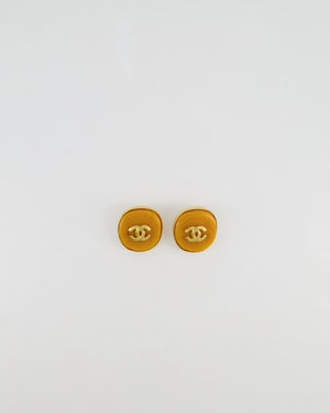 Chanel Vintage 98P Orange Rounded Clip On Earrings with Gold Rim and CC Logo Detail