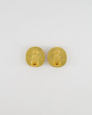 Chanel Vintage 98P Orange Rounded Clip On Earrings with Gold Rim and CC Logo Detail