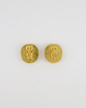 Chanel Vintage 98P Orange Rounded Clip On Earrings with Gold Rim and CC Logo Detail