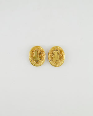 Chanel Vintage 94P Gold Polished Oval Clip On Earrings with CC Logo