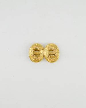 Chanel Vintage 94P Gold Polished Oval Clip On Earrings with CC Logo