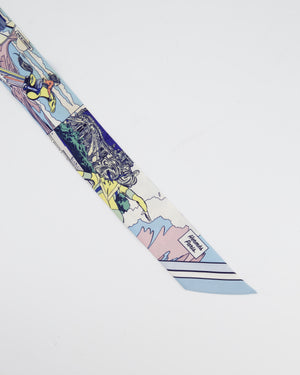Hermès "WOW" Blue Printed Silk Twilly