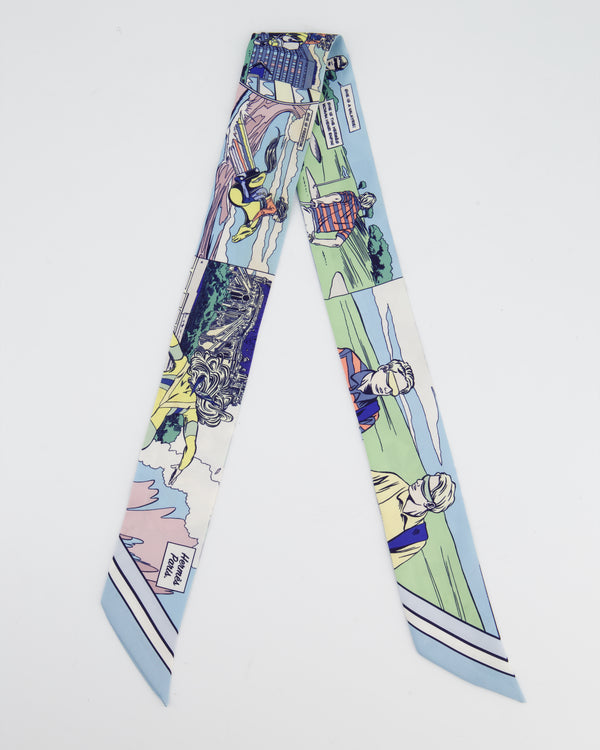 Hermès "WOW" Blue Printed Silk Twilly