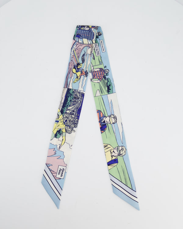 Hermès "WOW" Blue Printed Silk Twilly